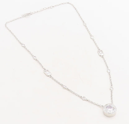 925 Sterling Silver Shiny Multi Shape Cubic Zirconia Chain Necklace NE1307