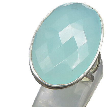 925 Sterling Silver  Vintage Faceted Chalcedony Cocktail Ring Sz 6.5  RG21866