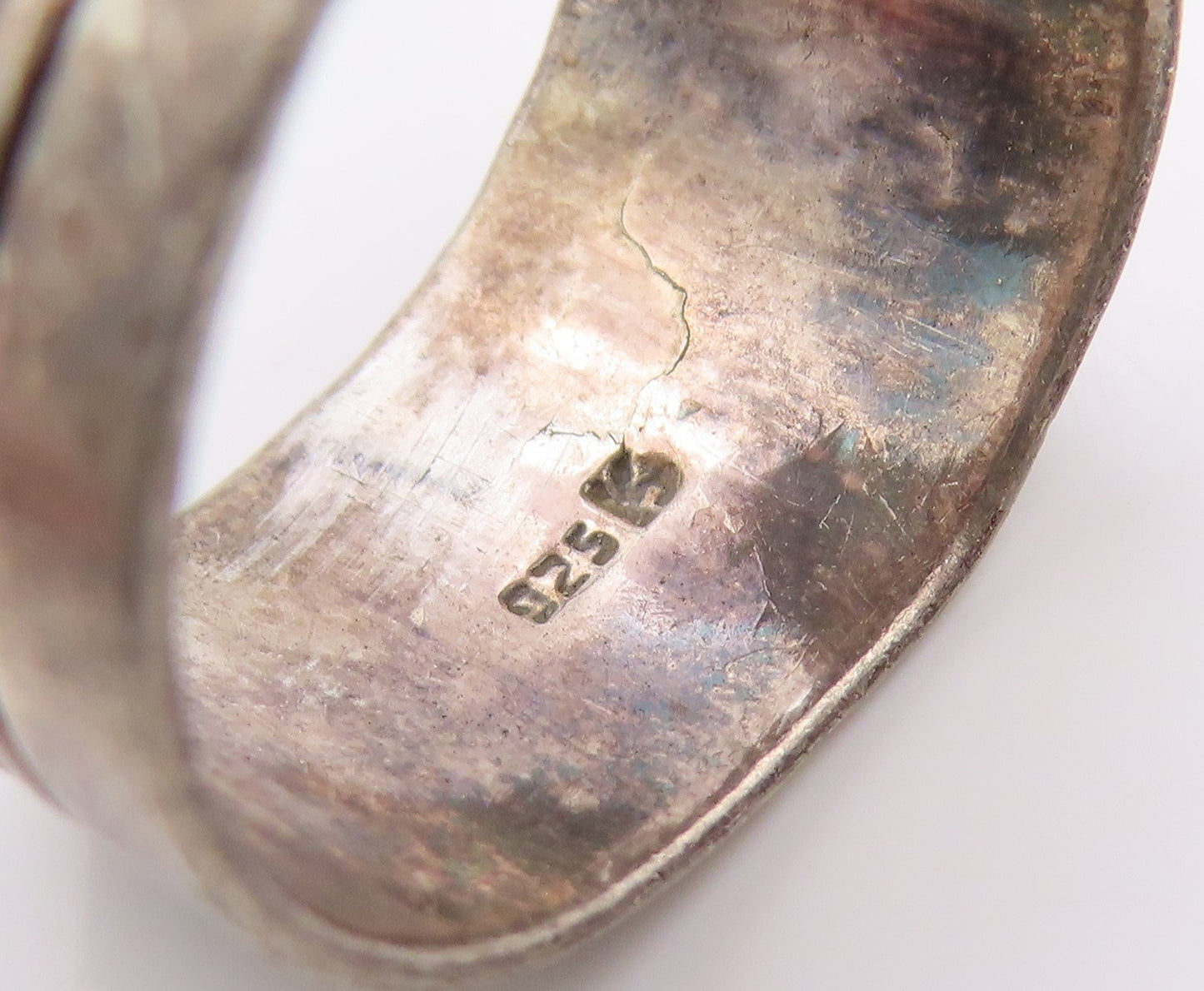 925 Sterling Silver Vintage Ring Etched Geometric Pattern Band  Sz 7.5  RG36304