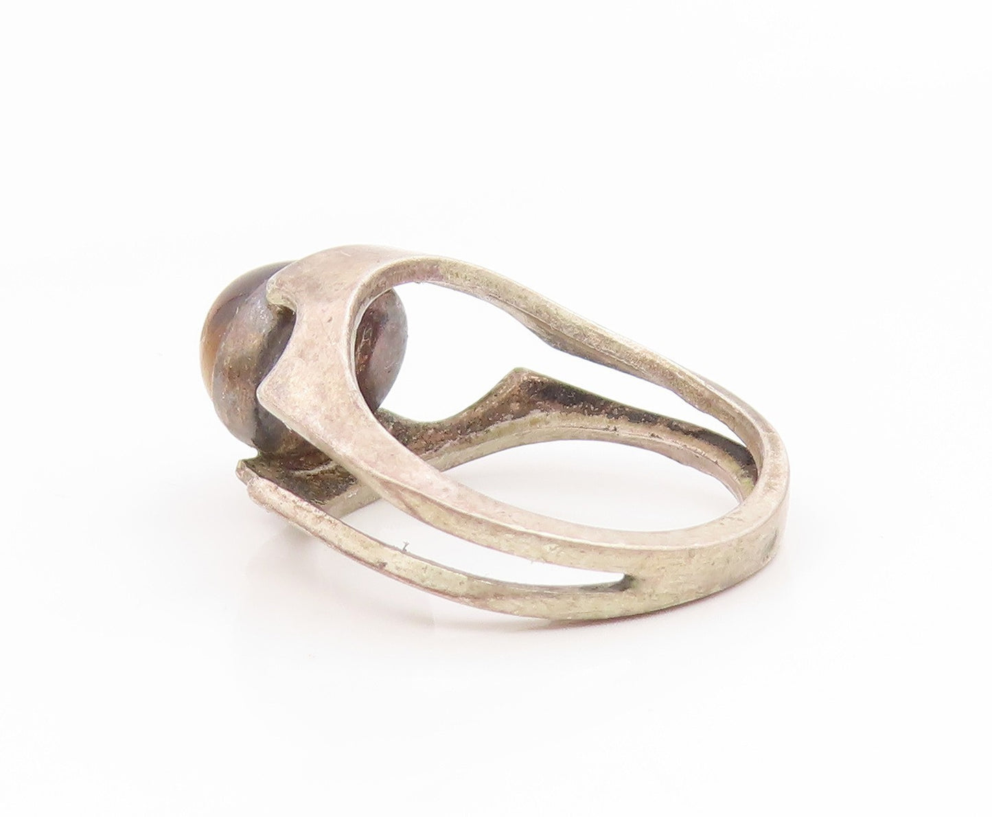 925 Sterling Silver Vintage Ring ISRAEL Tiger's Eye Modern Band  Sz 5.5  RG35174