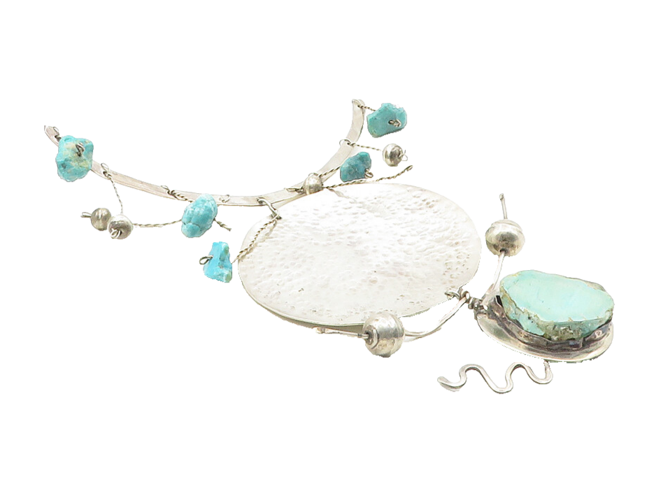 NATIZ 925 Sterling Silver  Vintage Turquoise Modernist Design Pendant  PT7769
