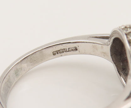 925 Silver  Vintage Dancing Cubic Zirconia Scrollwork Halo Ring Sz 7.5 RG26492