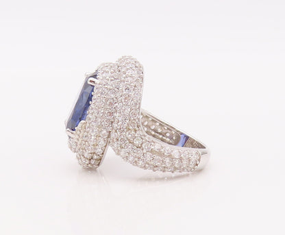 925 Sterling Silver Vintage Ring Oval Cut Sapphire Halo Topaz  Sz 7.5  RG29905