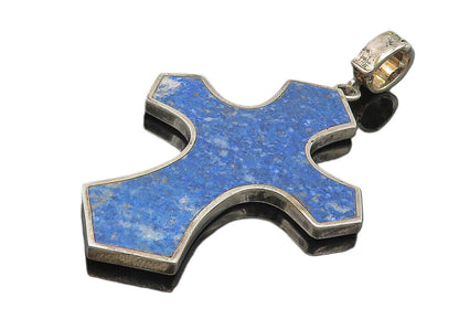 WHITNEY KELLY 925 Silver  Vintage Sodalite Religious Cross Pendant  PT8866