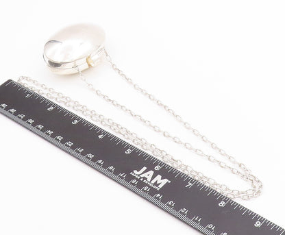 925 Sterling Silver Vintage Necklace MEXICO Oval Large Pill Box OPENS  NE4597