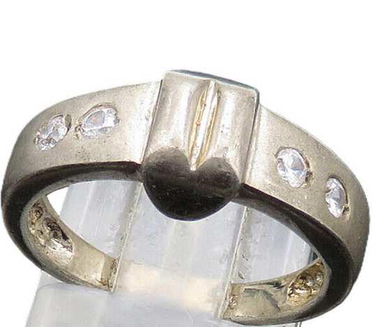 925 Sterling Silver Vintage Cubic Zirconia Smooth Matte Band Ring Sz 7 RG20740