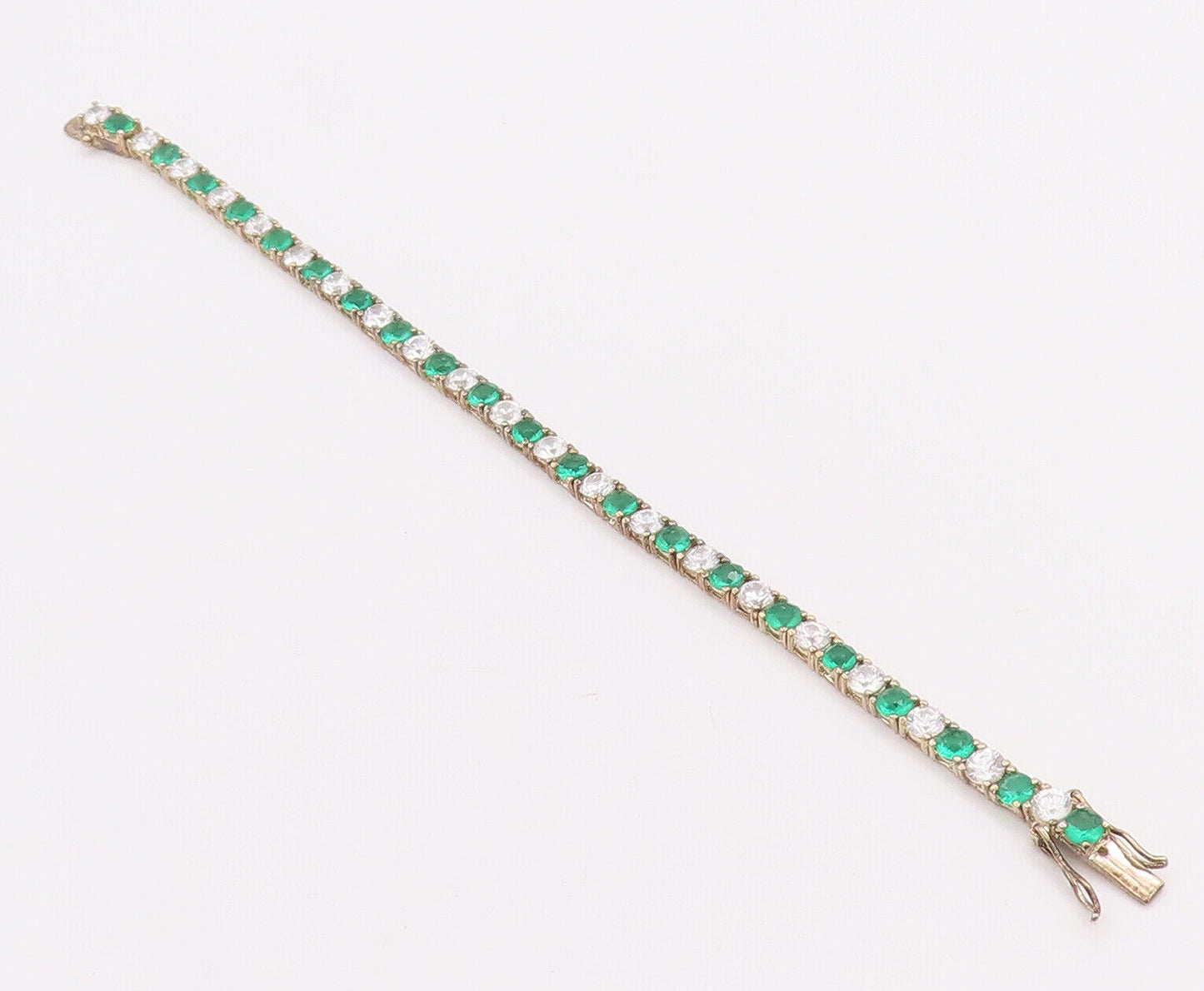 925 Sterling Silver Vintage Bracelet Gold Plated Round Green White Topaz BT10621