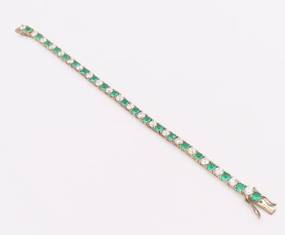 925 Sterling Silver Vintage Bracelet Gold Plated Round Green White Topaz BT10621