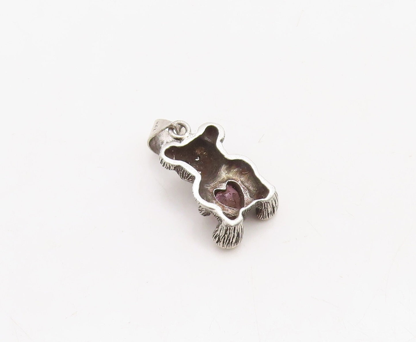 925 Sterling Silver Vintage Pendant Dark Tone Teddy With Pink CZ Heart  PT23698