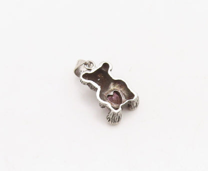 925 Sterling Silver Vintage Pendant Dark Tone Teddy With Pink CZ Heart  PT23698