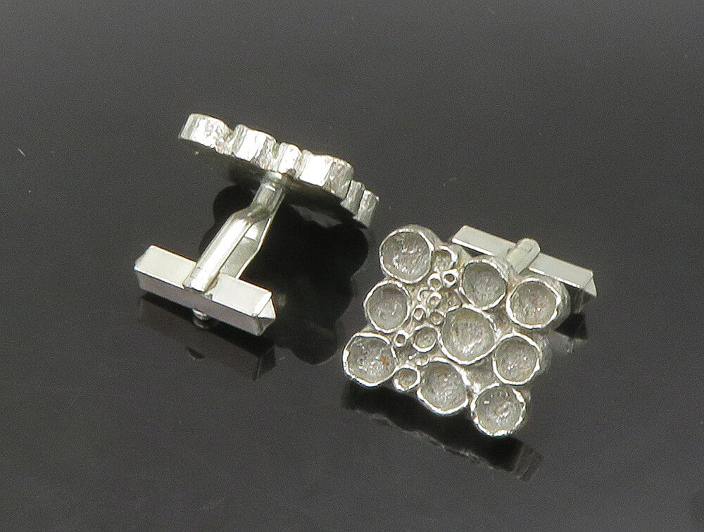 925 Sterling Silver  Vintage EUROPEAN Circle Pattern Square Cufflinks  TR3267