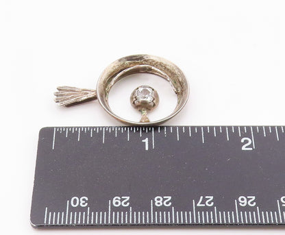 EUROPEAN 925 Sterling Silver  Vintage Topaz Open Circle Pendant  PT19561