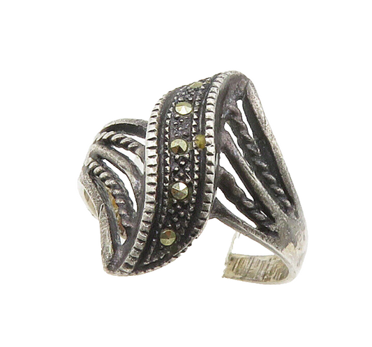 925 Sterling Silver  Vintage Marcasite Swirl Twist Band Ring Sz 7.5  RG15830
