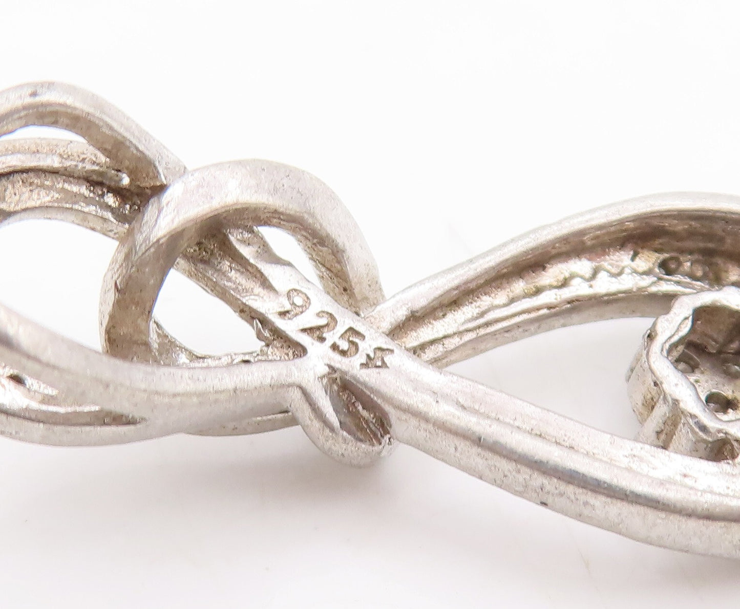 925 Sterling Silver Vintage Pendant Real Diamonds Inlay Cutout Infinity  PT23444