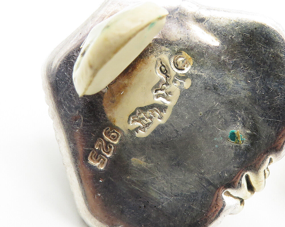 BAT AMI ISRAEL 925 Silver   Vintage Sodalite 2 Tone Non Pierce Earrings EG8990