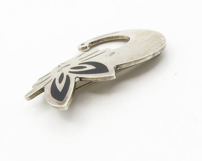 MEXICO 925 Sterling Silver  Vintage Black Onyx Cat Motif Brooch Pin  BP5672