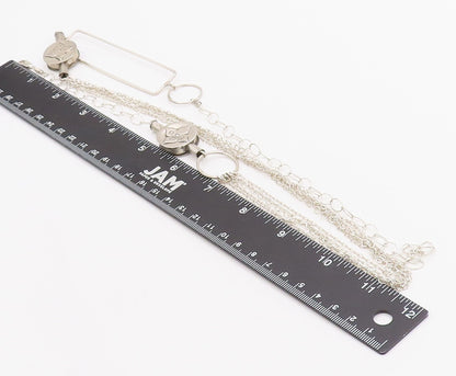 925 Sterling Silver Vintage Necklace Modernist  Floral & Rectangle Cutout NE4580