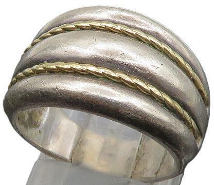 925 Silver & 14K GOLD  Vintage Two Tone Rope Twist Dome Band Ring Sz 6 RG23689