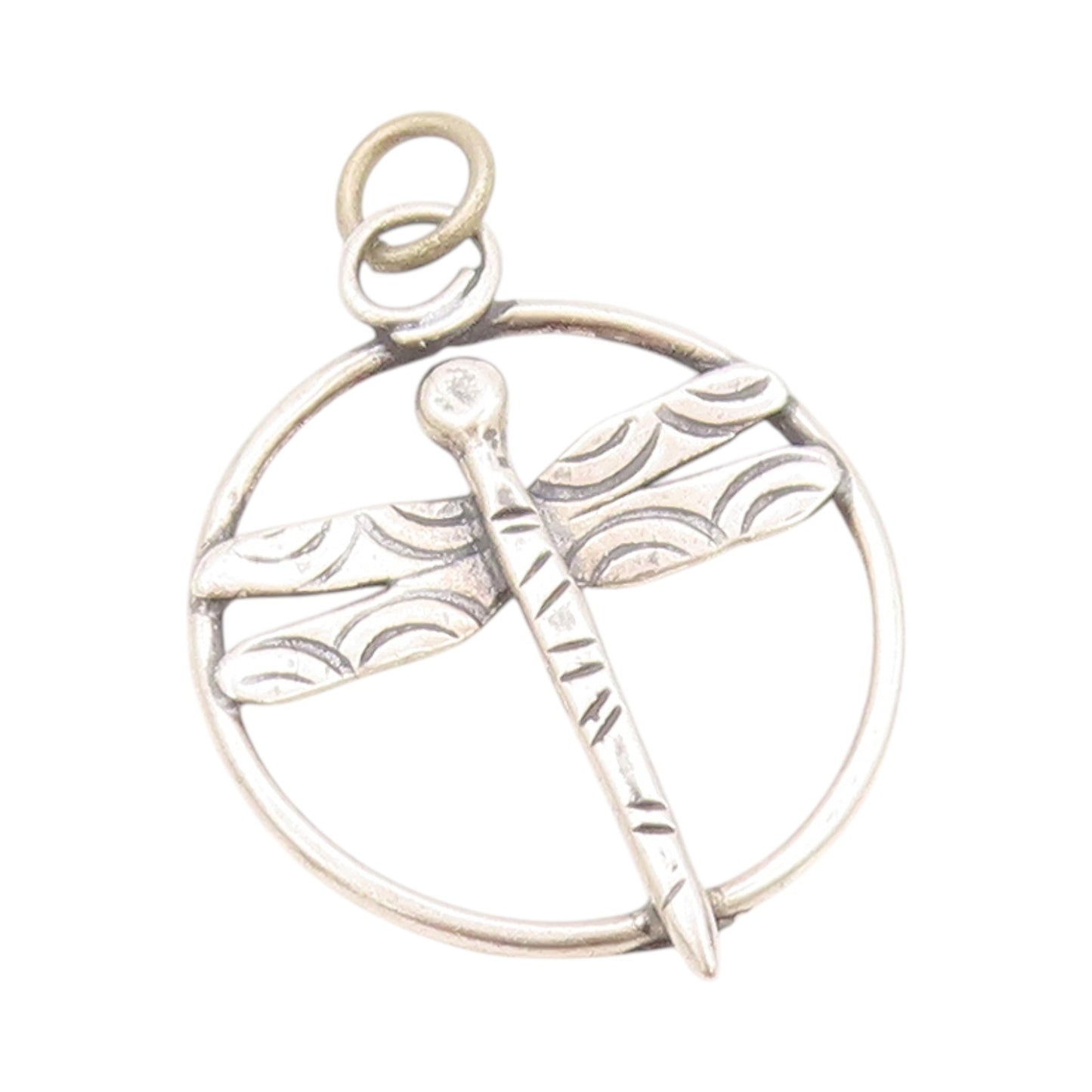 925 Sterling Silver Vintage Pendant Cutout Ring Around Dragon Fly  PT24216
