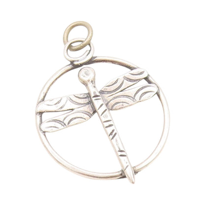 925 Sterling Silver Vintage Pendant Cutout Ring Around Dragon Fly  PT24216
