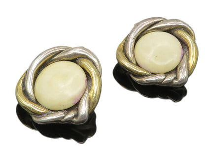 925 Sterling Silver  Vintage Modernist Jasper Non Pierce Earrings  EG5713