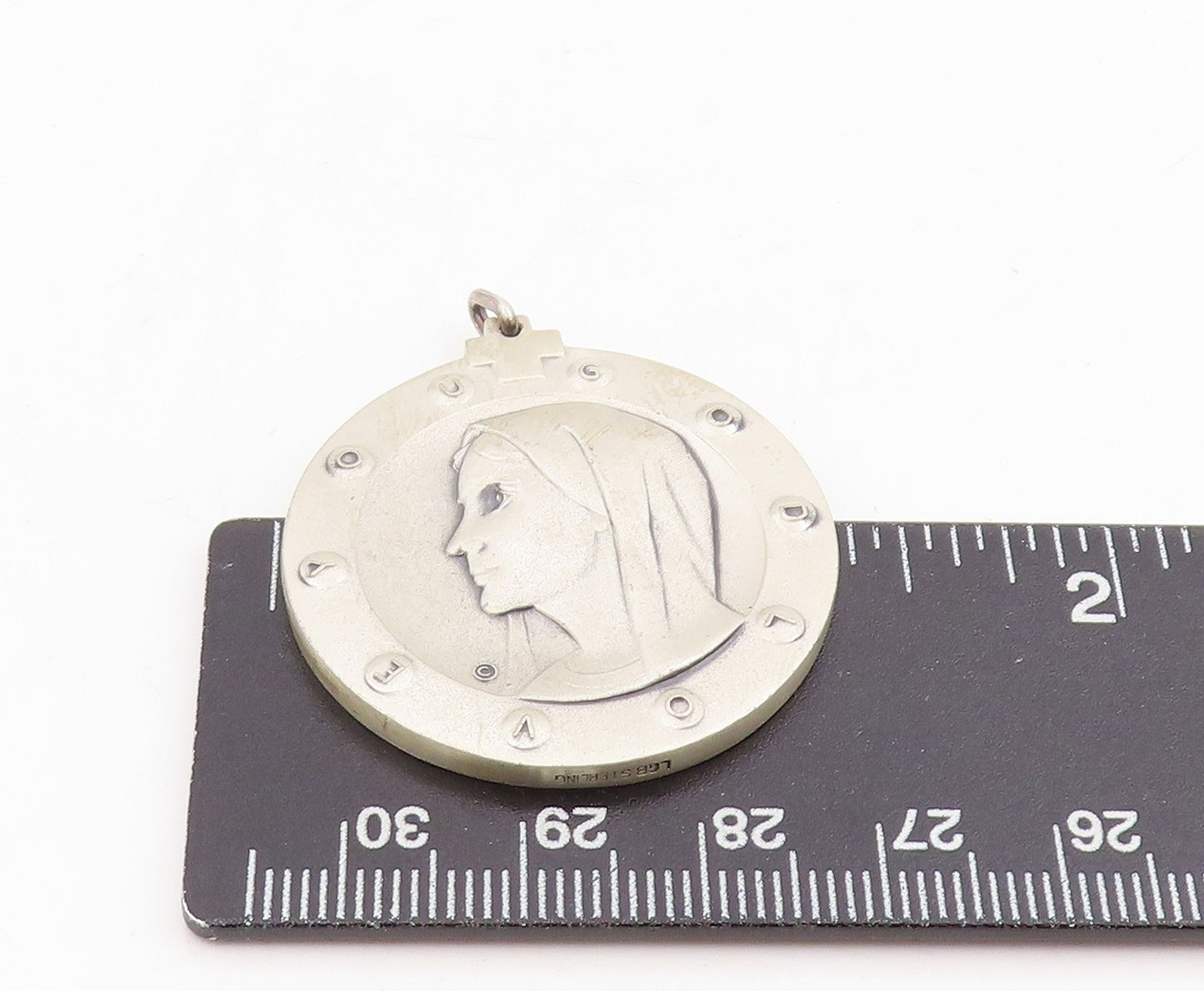 925 Sterling Silver Vintage Pendant God Love You Mother Mary Medallion  PT25705