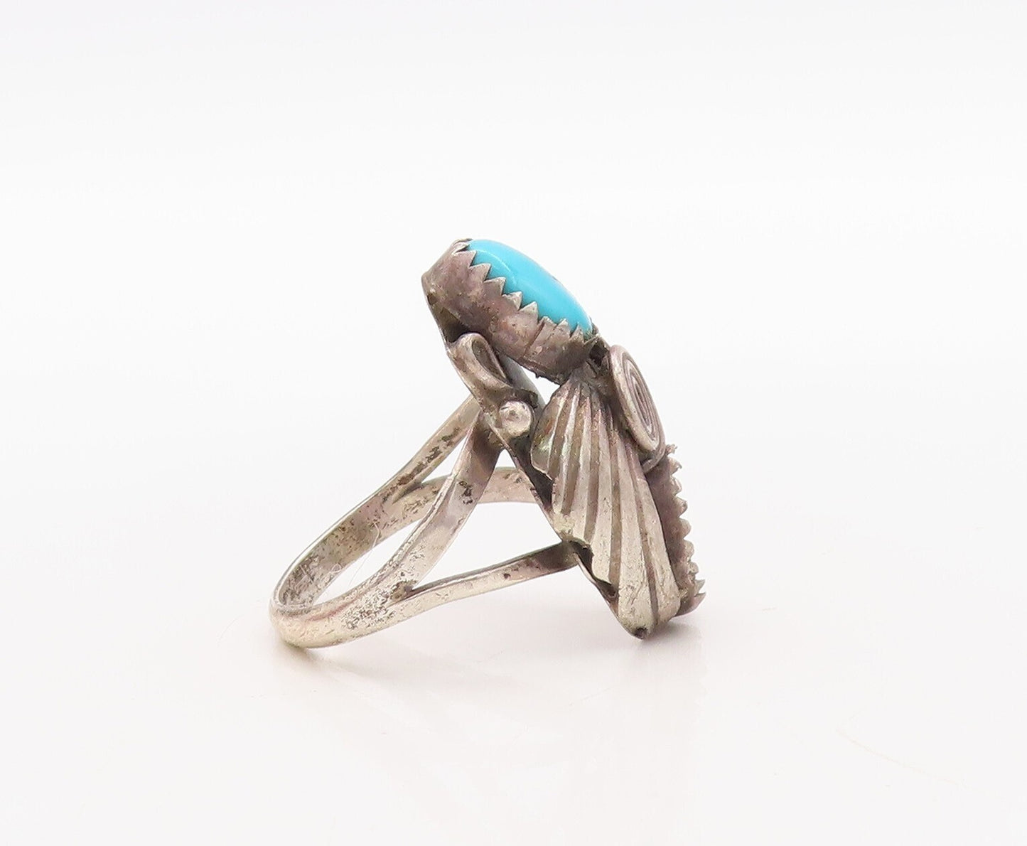 925 Sterling Silver Vintage Ring NAVAJO ZUNI Floral Turquoise  Sz 7  RG31409