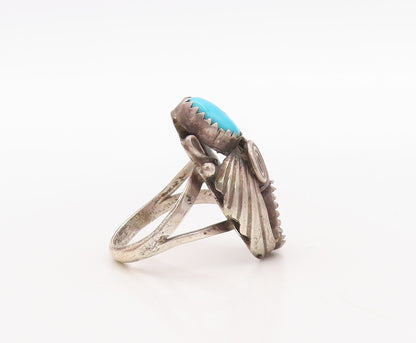 925 Sterling Silver Vintage Ring NAVAJO ZUNI Floral Turquoise  Sz 7  RG31409