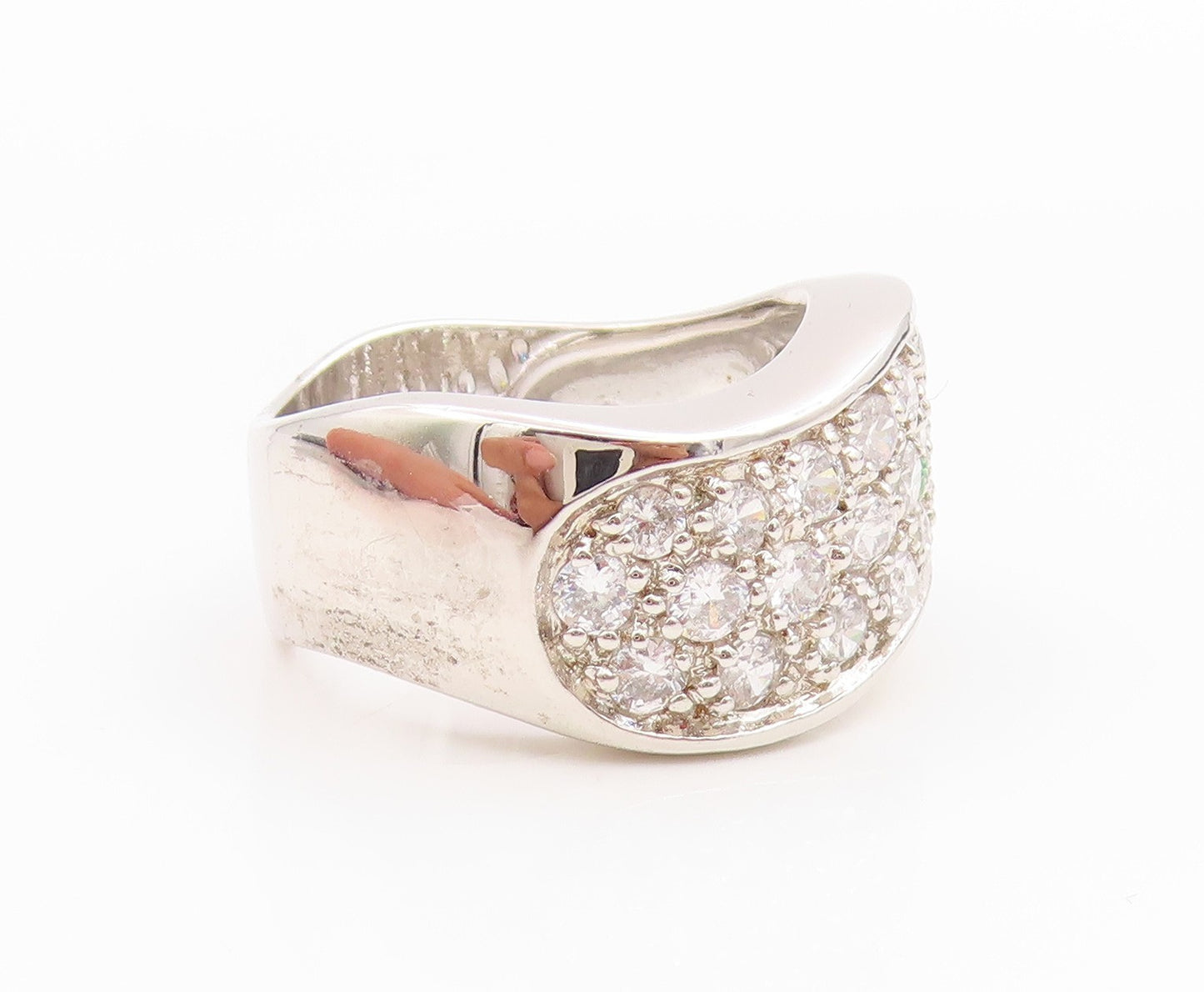 925 Sterling Silver Vintage Ring Round Cut CZ Wavy Cluster Band  Sz 7  RG35658
