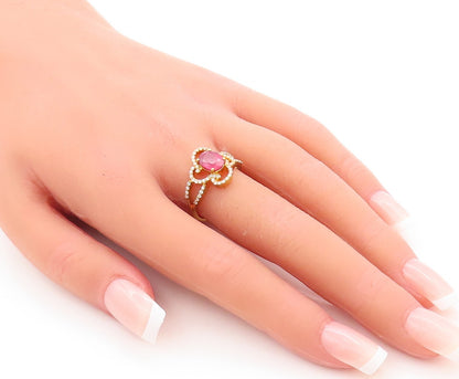 925 Sterling Silver Vintage Ring Gold Plated Ruby & CZ Flower  Sz 7  RG29721
