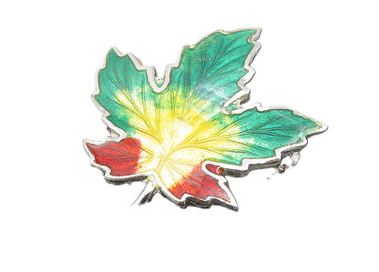 925 Sterling Silver  Vintage Enamel Coated Autumn Leaf Brooch Pin  BP4247