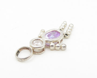925 Sterling Silver  Vintage Purple Cubic Zirconia Figure Pendant  PT9158
