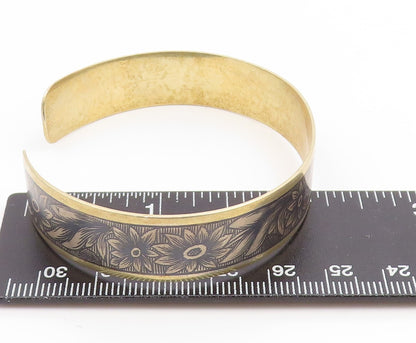 925 Sterling Silver Vintage Bracelet Gold Plated EAST EUROPE Floral Cuff BT11895