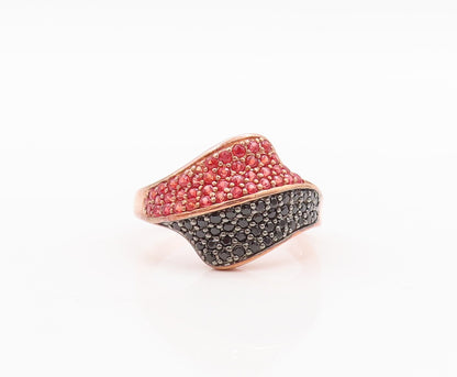 925 Sterling Silver Vintage Ring Rose Gold Plated Spinel & Red CZ Sz 7.5 RG29631