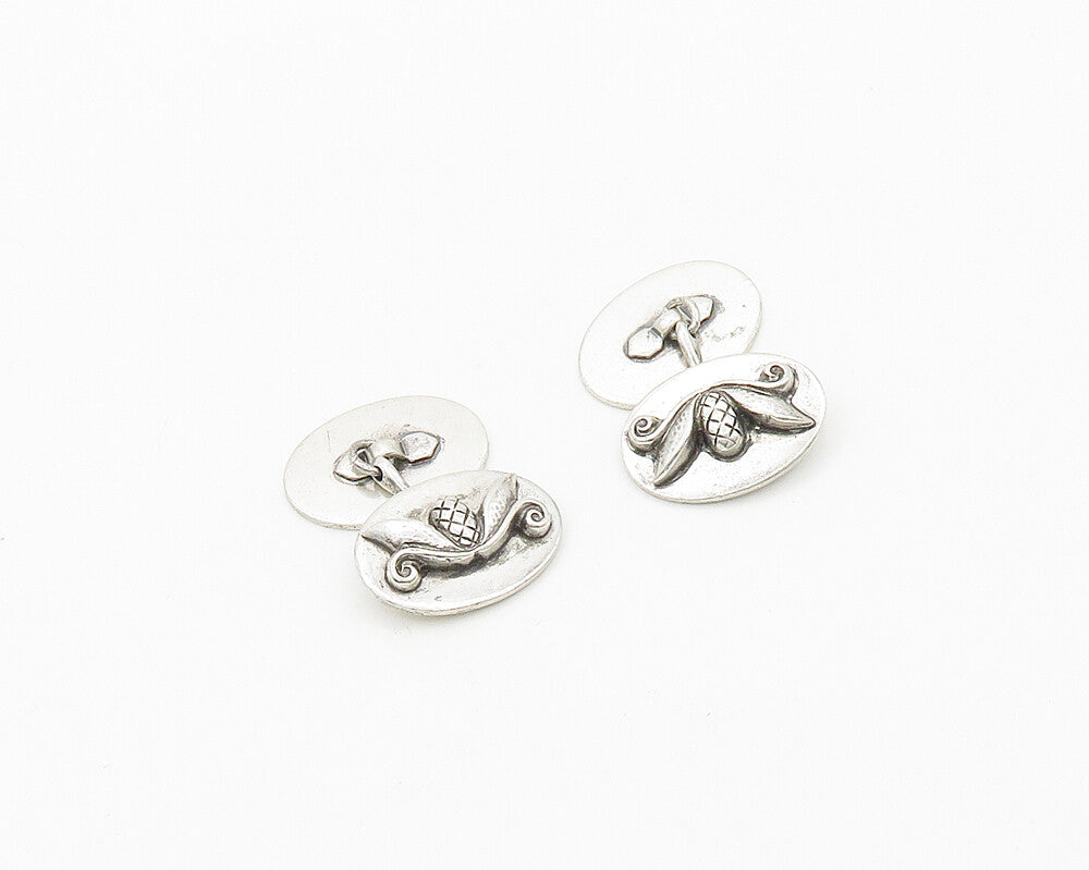 925 Sterling Silver  Vintage Antique Shiny Floral Detail Cufflinks  TR2696