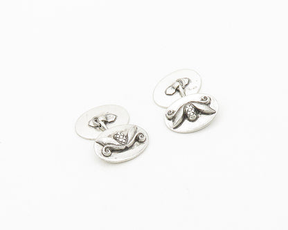925 Sterling Silver  Vintage Antique Shiny Floral Detail Cufflinks  TR2696