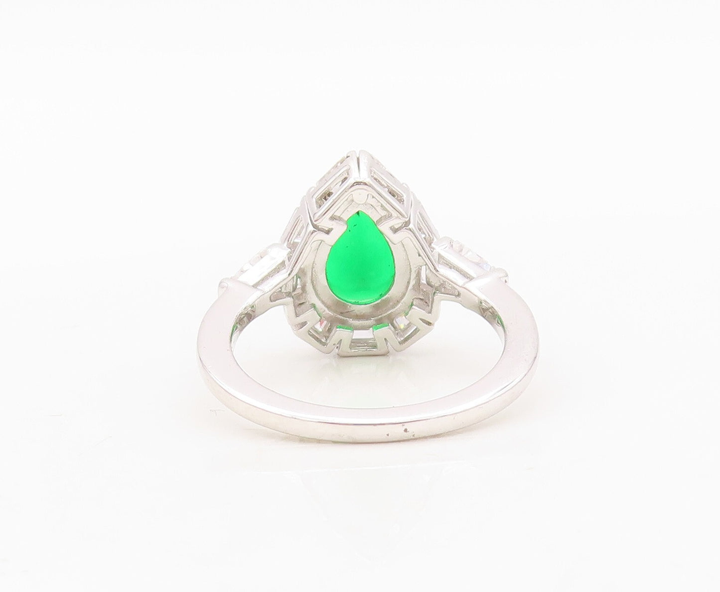 925 Sterling Silver Vintage Ring Drop Cut Green Halo White CZ Inlay Sz 7 RG30446