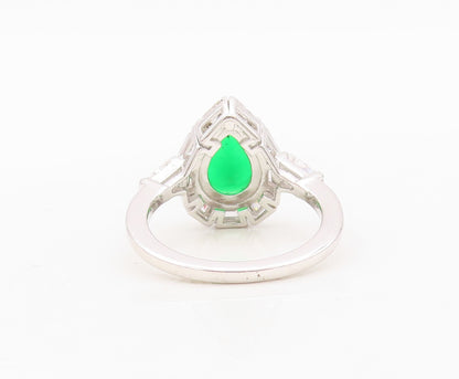 925 Sterling Silver Vintage Ring Drop Cut Green Halo White CZ Inlay Sz 7 RG30446