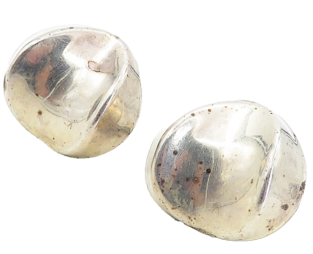 MEXICO 925 Sterling Silver  Vintage Concave Round Non Pierce Earrings  EG4334