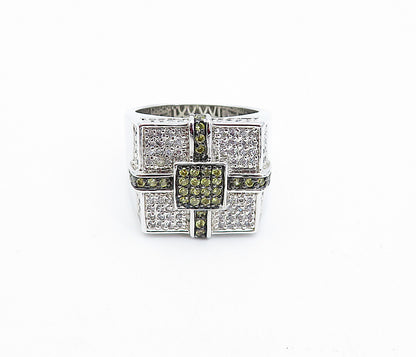 925 Sterling Silver Topaz Encrusted Large Square Band Ring Sz 11 RG4033