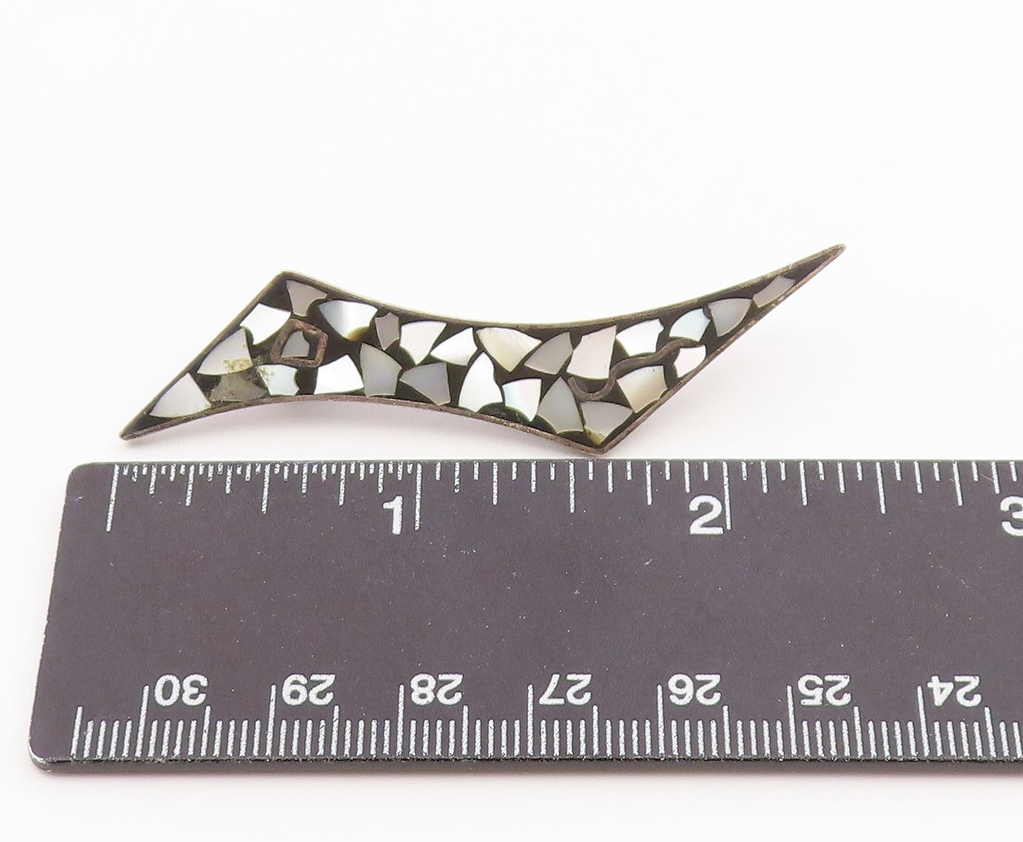 ISRAEL 925 Sterling Silver  Vintage Mother Of Pearl Mosaic Brooch Pin  BP7922