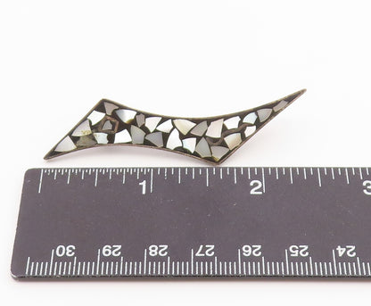ISRAEL 925 Sterling Silver  Vintage Mother Of Pearl Mosaic Brooch Pin  BP7922