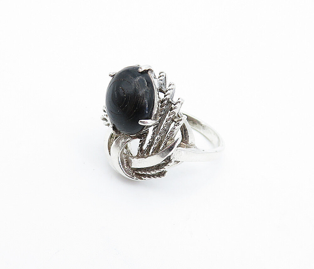 925 Sterling Silver  Vintage Black Onyx Twist Cocktail Ring Sz 6.5  RG4275