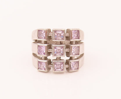 925 Sterling Silver  Vintage 9 Princess Cut CZ Chessboard Ring Sz 6  RG26579