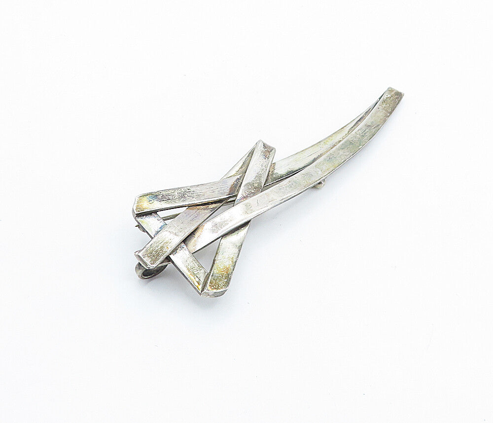 MEXICO 925 Sterling Silver  Vintage Shiny Modernist Design Brooch Pin  BP2400
