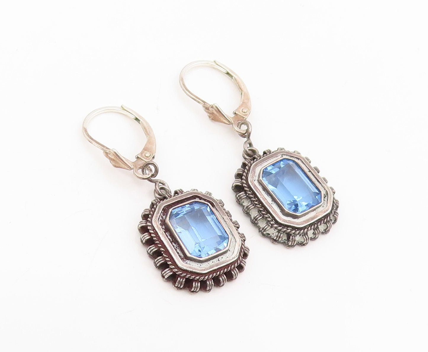 925 Sterling Silver Vintage Earrings ISRAEL Blue Topaz Lever Back  EG14166