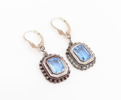 925 Sterling Silver Vintage Earrings ISRAEL Blue Topaz Lever Back  EG14166