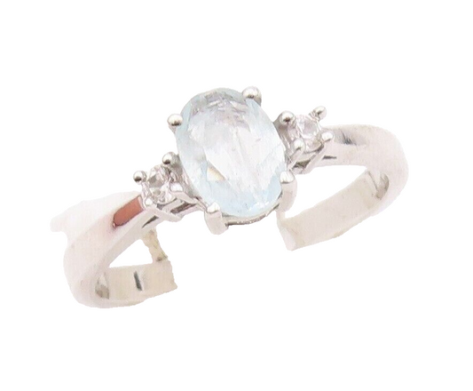 925 Sterling Silver Vintage Ring Minimalist Round & Oval Cut Topaz Sz 7  RG29940