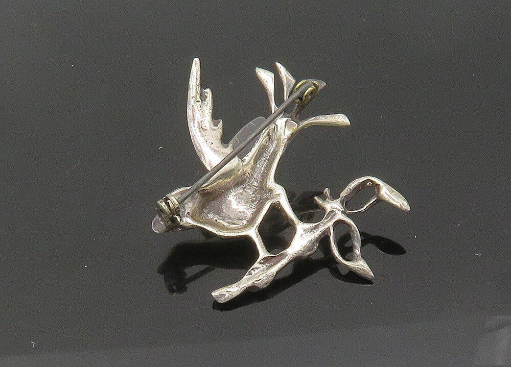 925 Sterling Silver  Vintage Antique Dove with Olive Branch Brooch Pin  BP8351