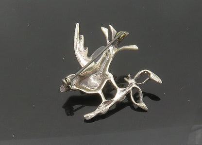 925 Sterling Silver  Vintage Antique Dove with Olive Branch Brooch Pin  BP8351